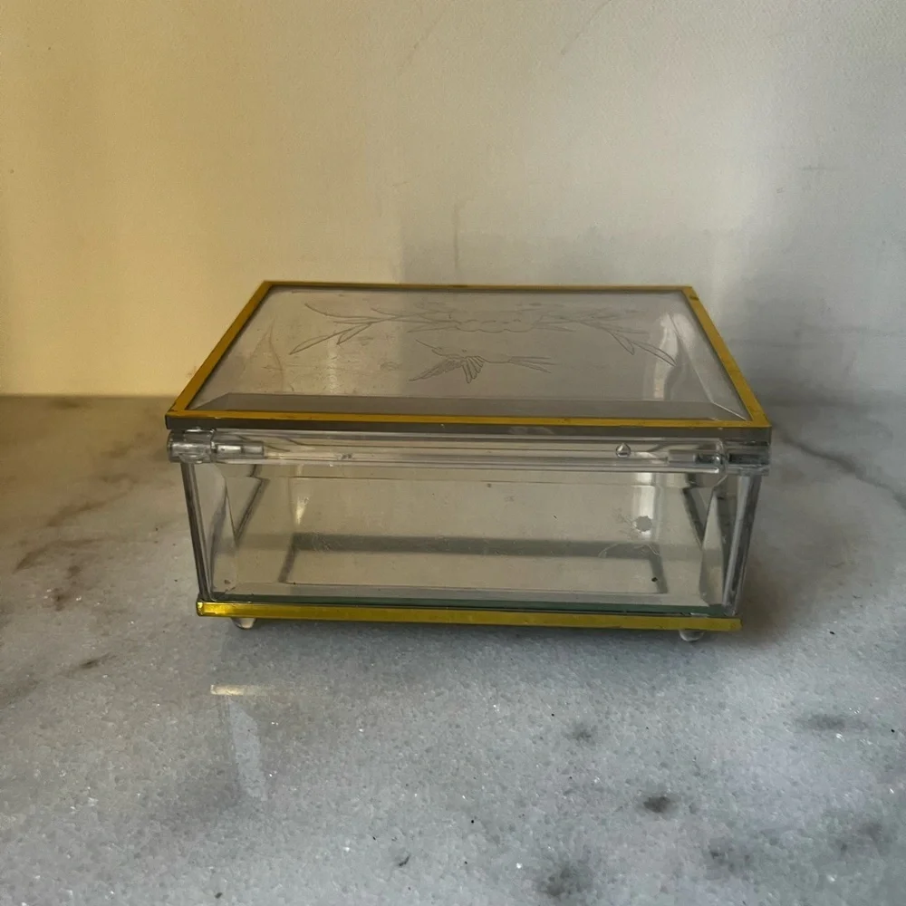 Vintage acrylic Jewelry Box with Gold brass Trim